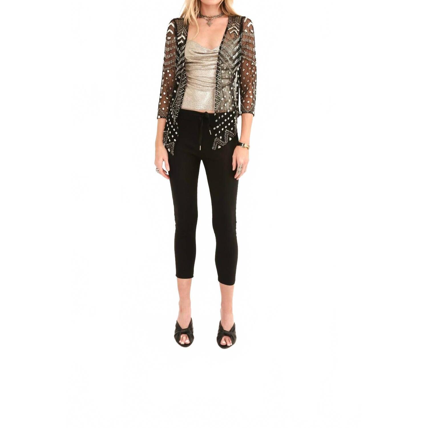 New Malibu Road Janis Beaded Light Jacket In Black/Silver Beads